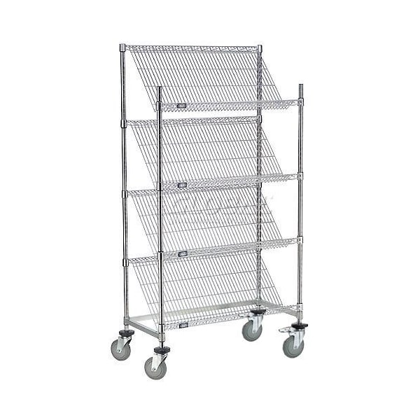 Nexel Slant Wire Shelving Truck w/4 Shelves & Brakes, 48inL x 18inW x 69inH 504105B - main